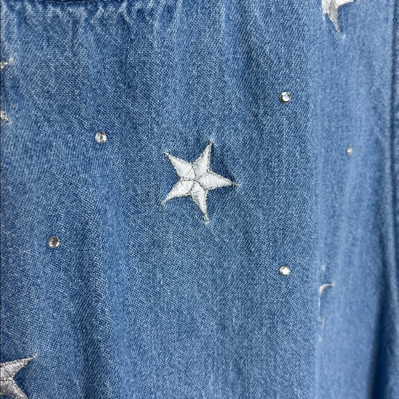 THE QUACKER FACTORY Celestial Star Embroidered Denim Shift Dress Size Large - Picture 5 of 10